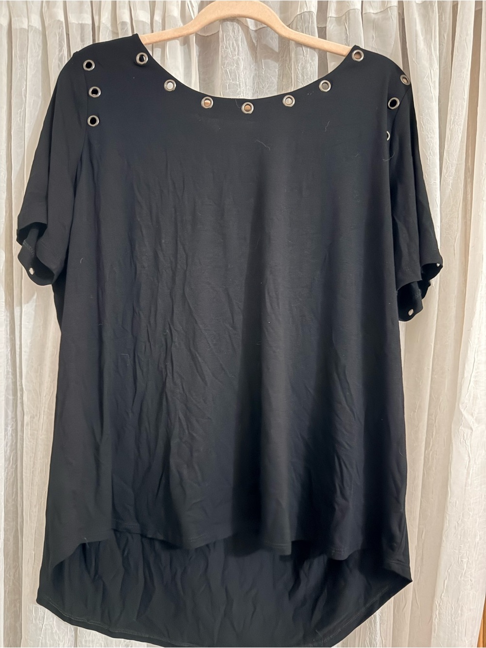 Cyrus Black Short-Sleeve Eyelet Detail Top